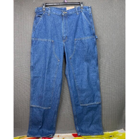Carhartt Mens 38x34 Blue Loose Original Fit Double-Front Denim Logger Dungarees - Picture 1 of 11